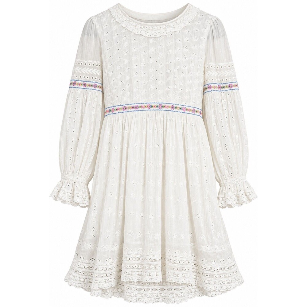 LoveShackFancy White Eyelet Mini Dress Size 6 Floral Embroidery Lace Cottagecore